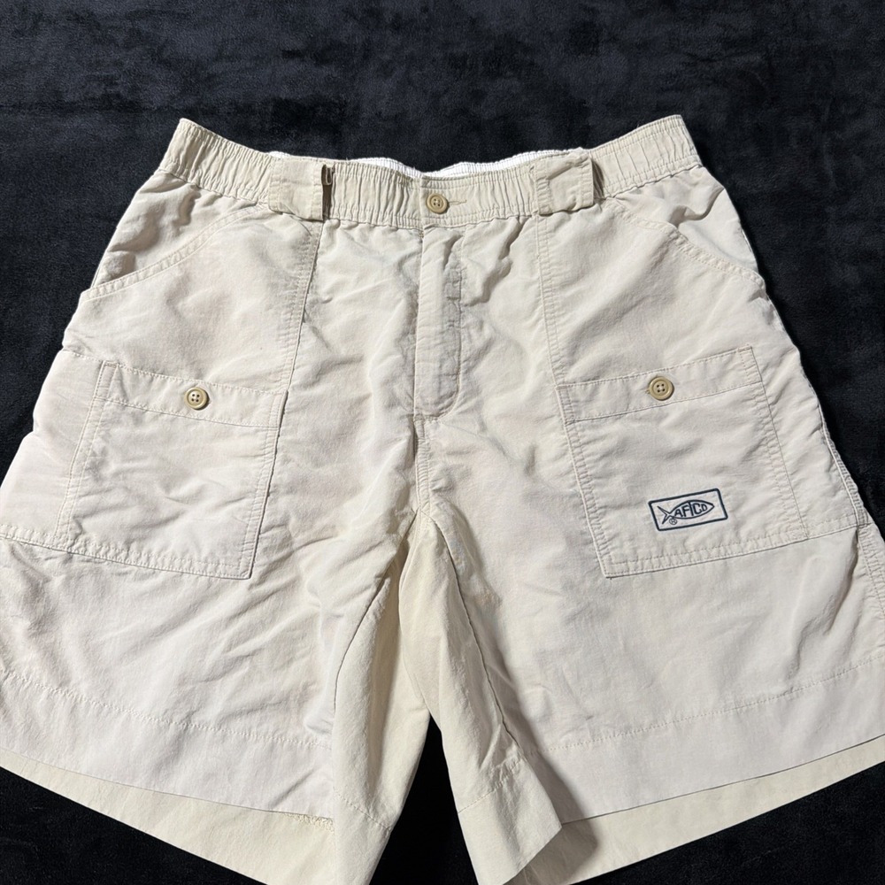 Aftco Mens Fishing Shorts With Pockets Size 34 Beige Inseam 8'